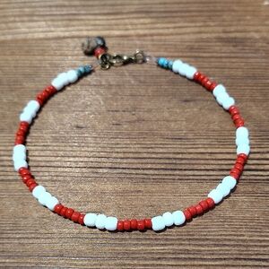 Red, White and Turquoise Beaded Bracelet, Handmade Men's Bracelet, White